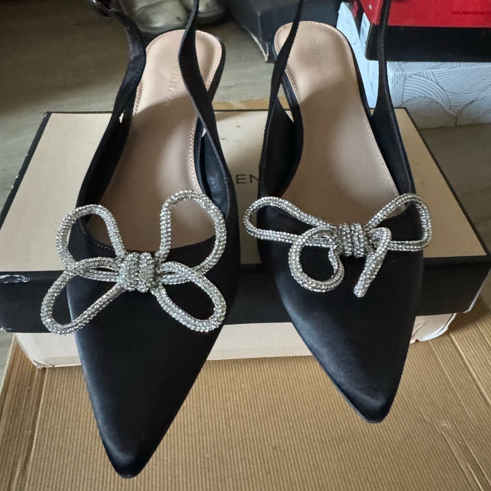 BCBGeneration Black Heels with Silver Bow